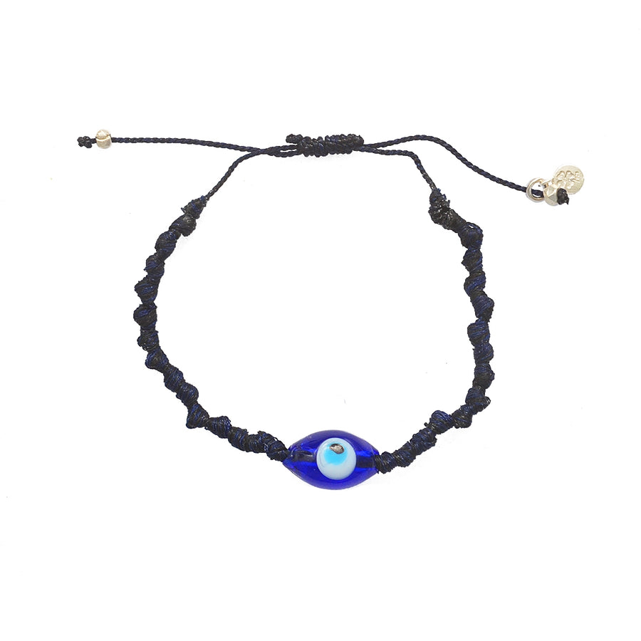 Bracelet cordon bleu marine et oeil