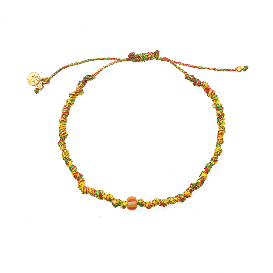 Bracelet cordon multicolore et perle africaine