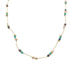 Collier doré pierres et disques dorés - LAPIS - TURQUOISE -