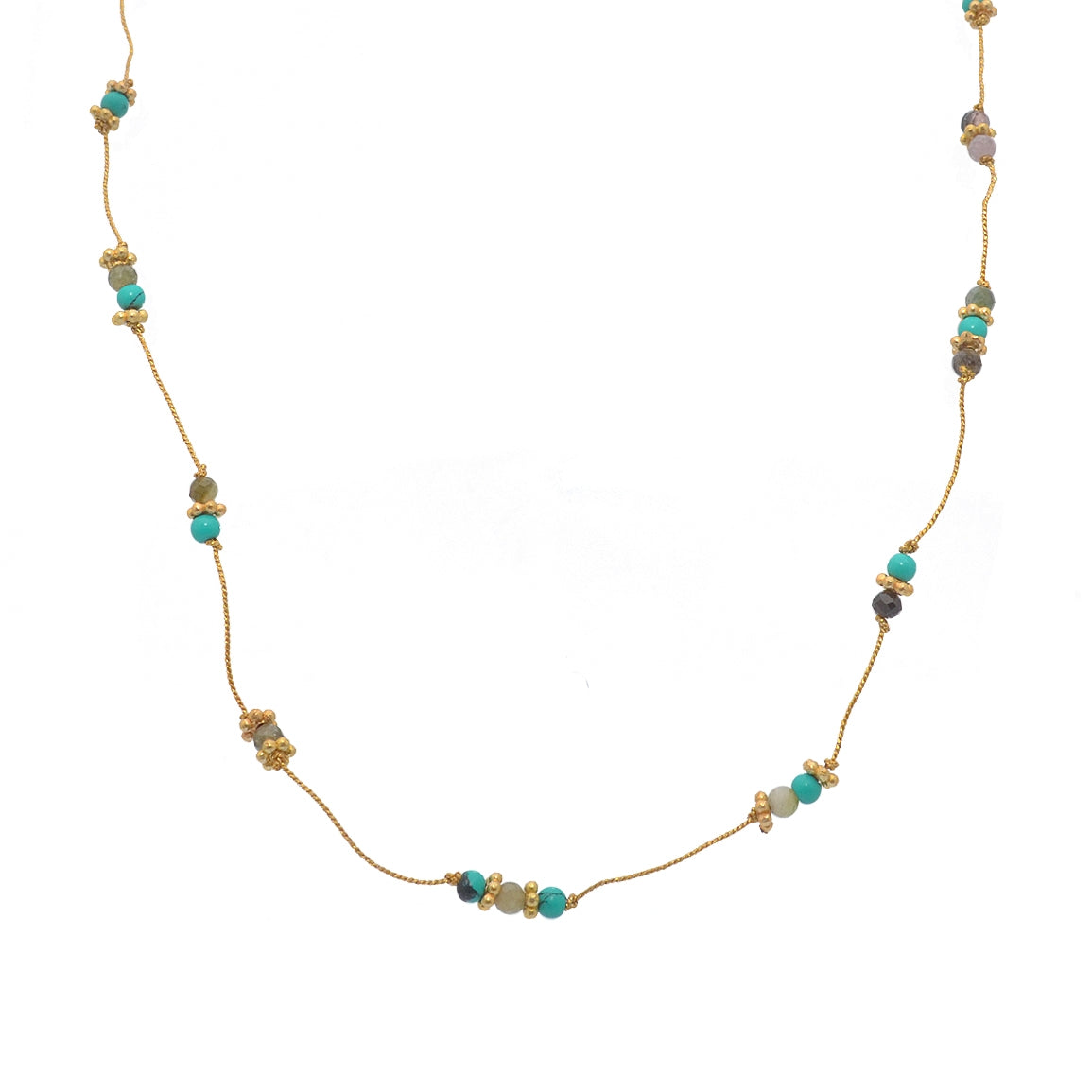 Collier doré pierres et disques dorés - TURQUOISE -
