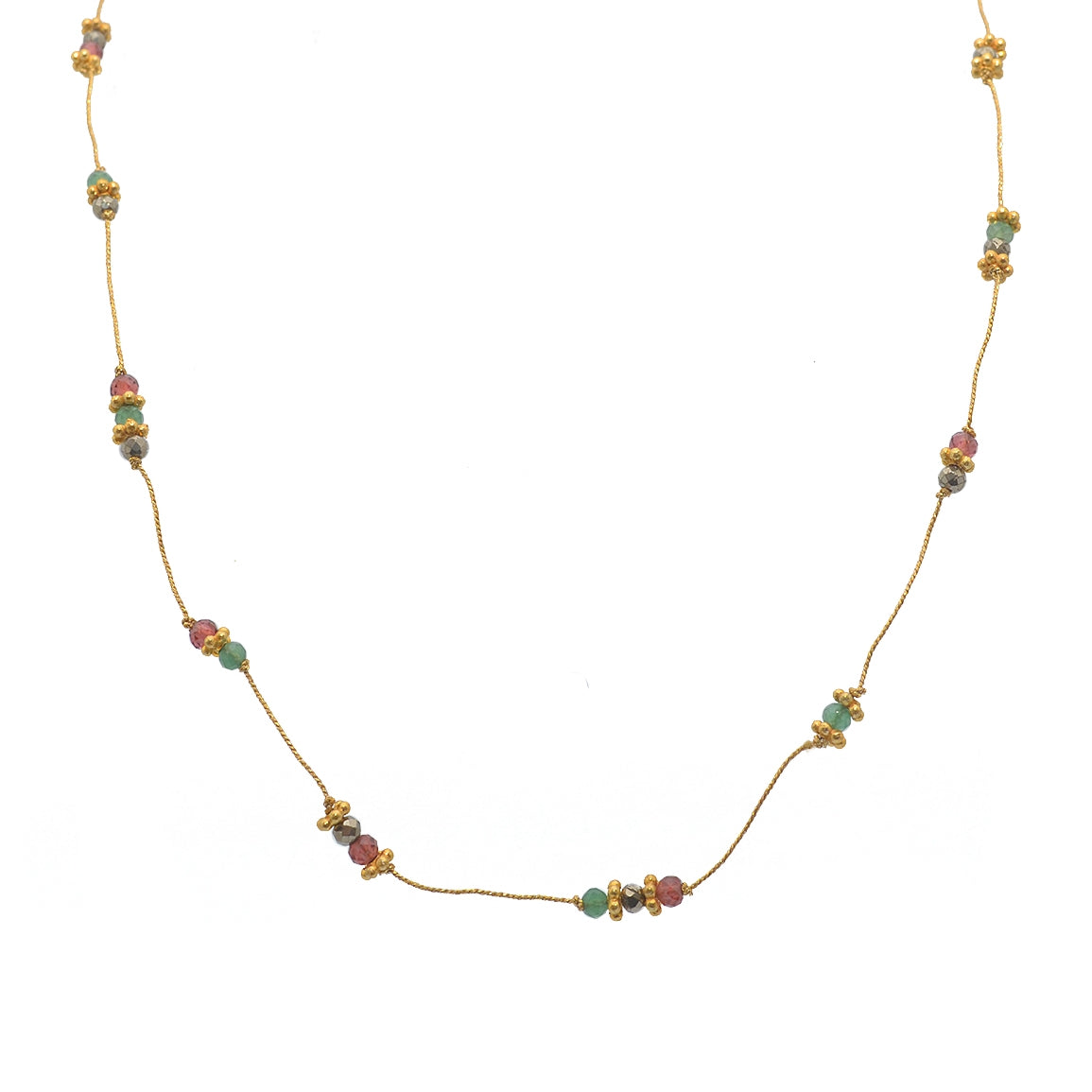 Collier doré pierres et disques dorés - GRENAT - EMERAUDE -