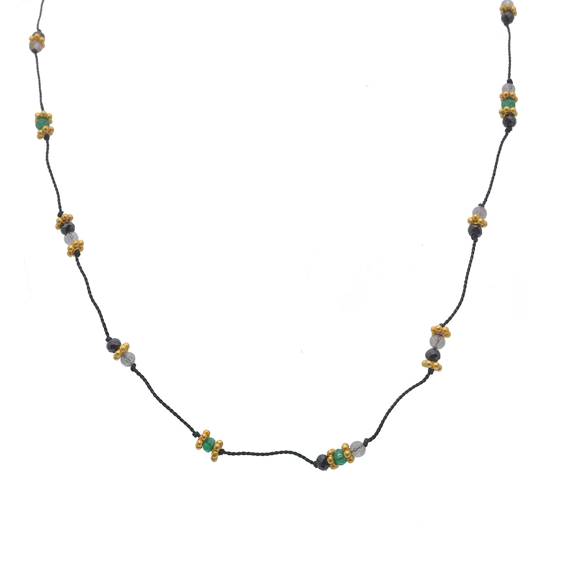 Collier doré pierres et disques dorés - LABRADORITE - ONYX