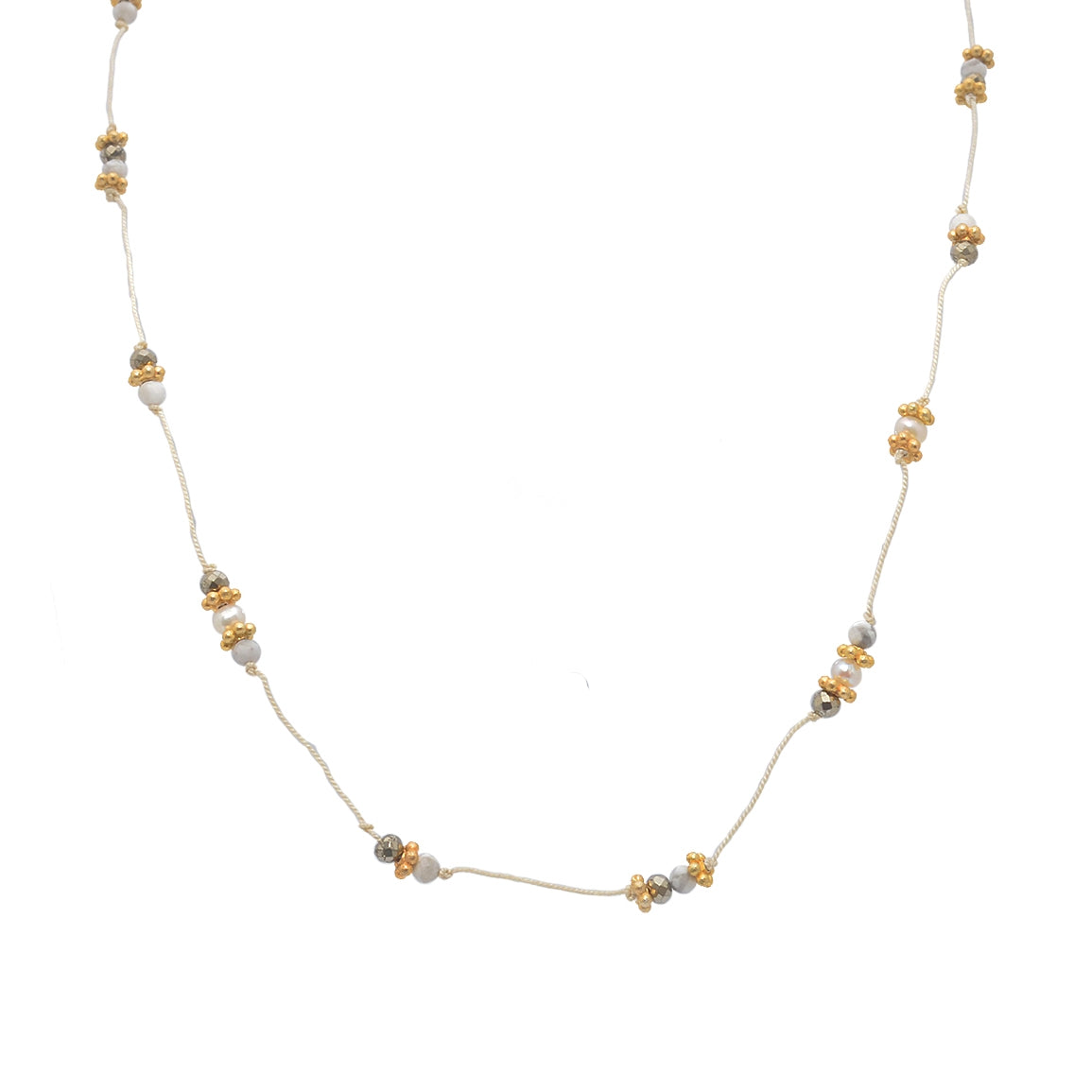Collier doré pierres et disques dorés - LABRADORITE -
