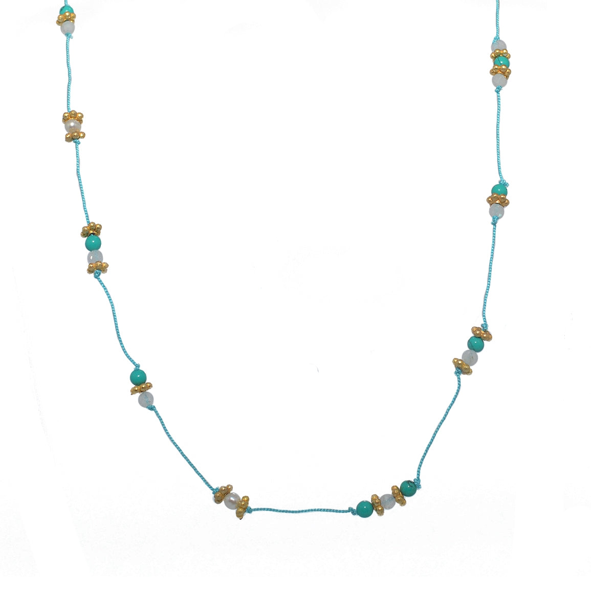 Collier doré pierres et disques dorés - TURQUOISE - PIERRE
