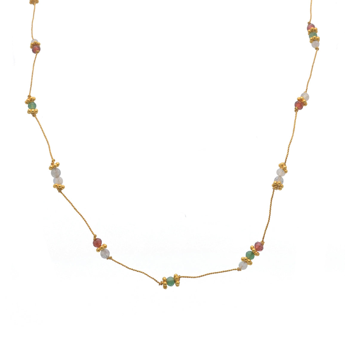 Collier doré pierres et disques dorés - EMERAUDE - PIERRE DE