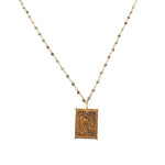 Sautoir doré pierres et plaque mains - RUBIS ZOISITE