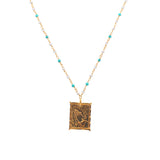 Sautoir doré pierres et plaque mains - GRENAT - TOURMALINE -