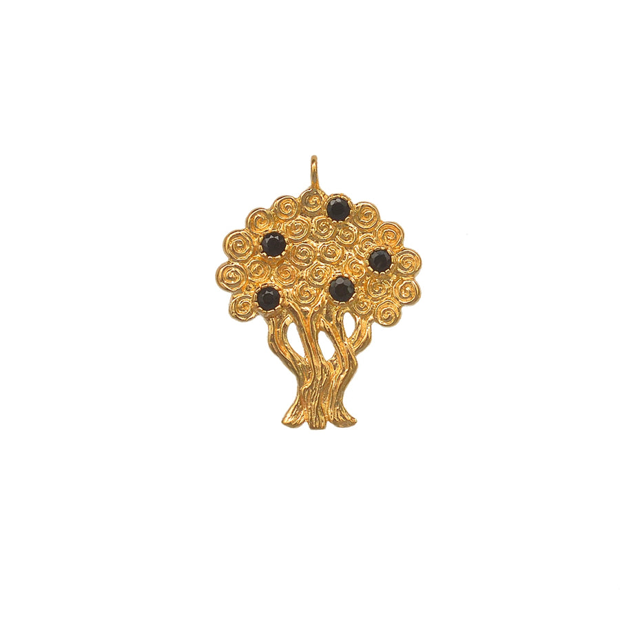 Sautoir arbre de vie doré et pierre - ONYX NOIRE