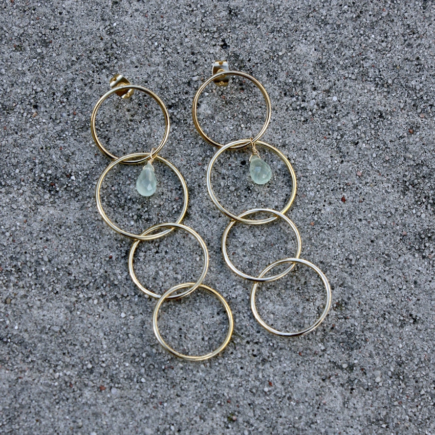 Boucles dorées anneaux et pierre goutte - PREHNITE