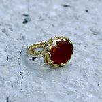 Bague dorée XXL et piere ovale - 50 / ONYX ROUGE
