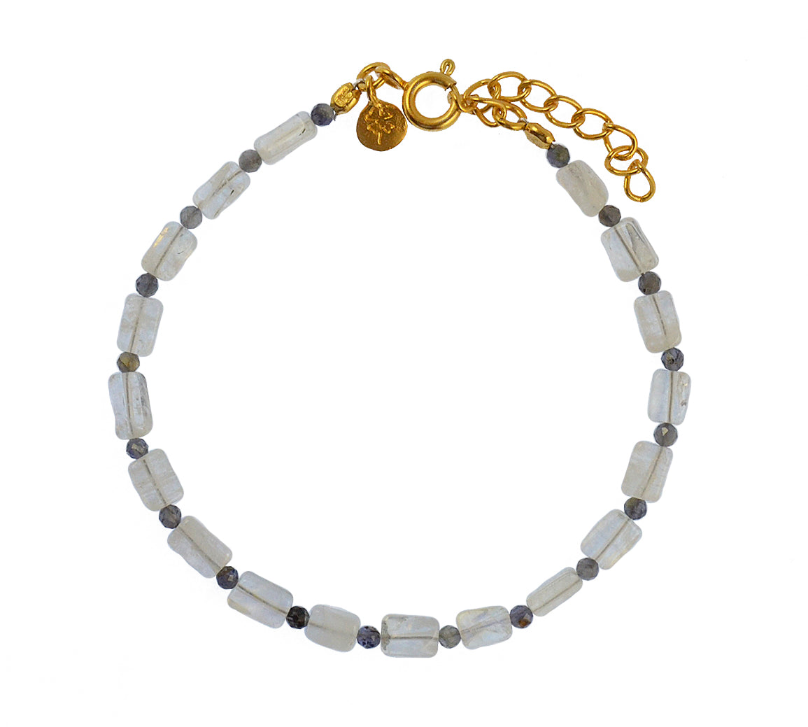 Bracelet duo pierres carrées et rondes - PIERRE DE LUNE -