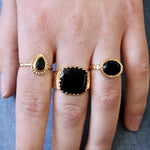 Bague dorée martelée pierre ovale et étoiles - 50 / ONYX
