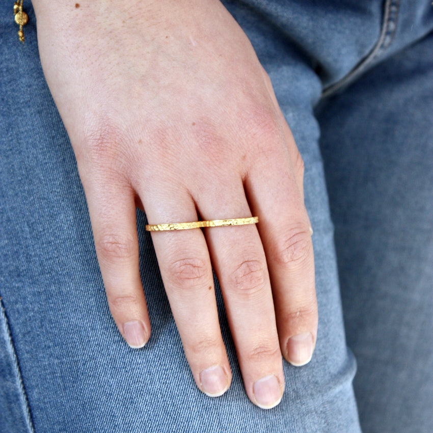 Bague double martelée dorée à l’or fin 18k - Bagues