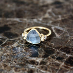 Bague dorée pierre et zircons - 50 / LABRADORITE ET ZIRCONS
