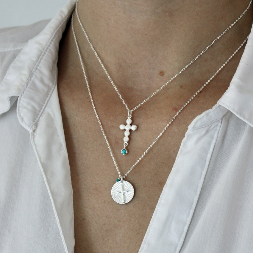 Collier argent 925 croix turquoise