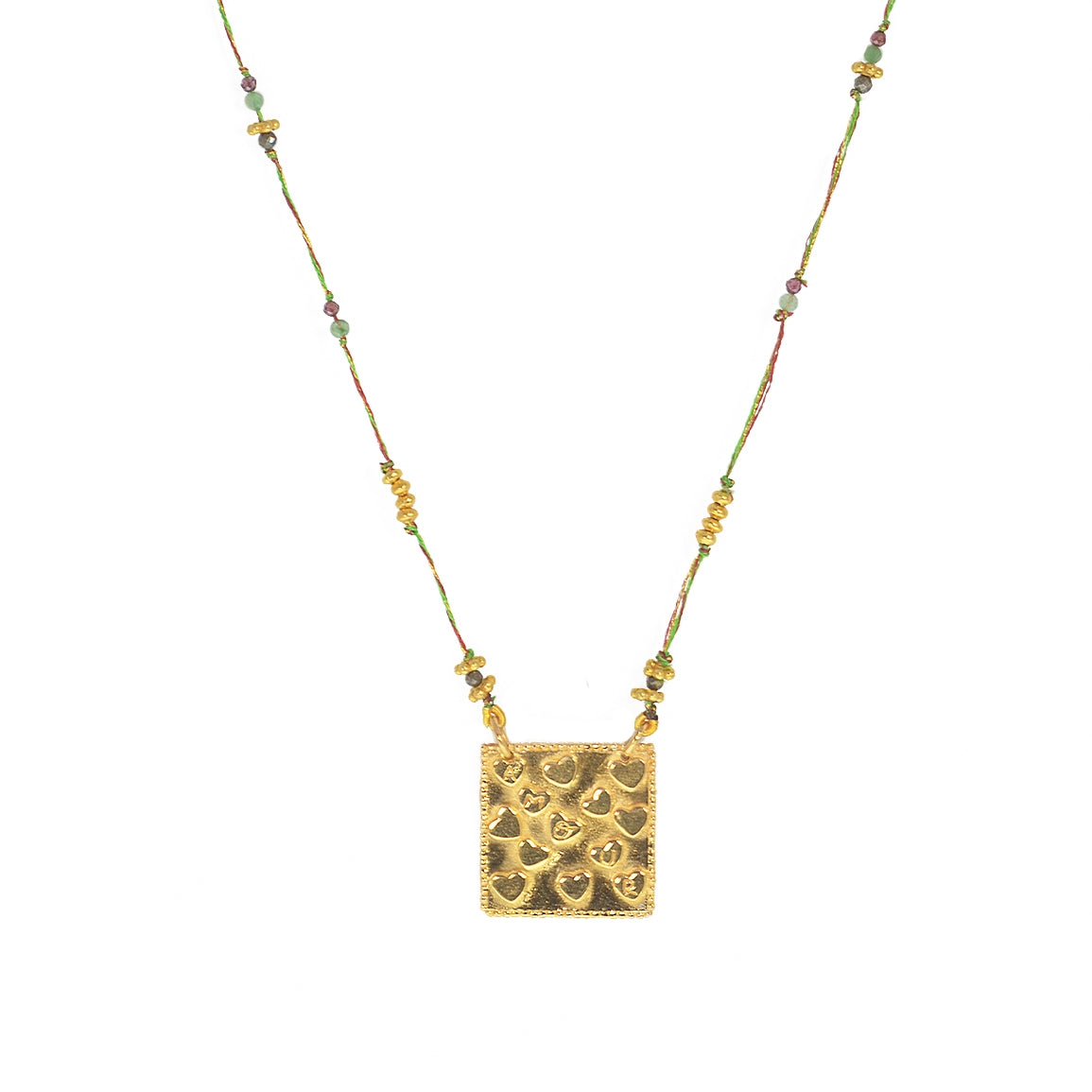 Collier cordon multi pierres plaque coeurs amour - GRENAT &