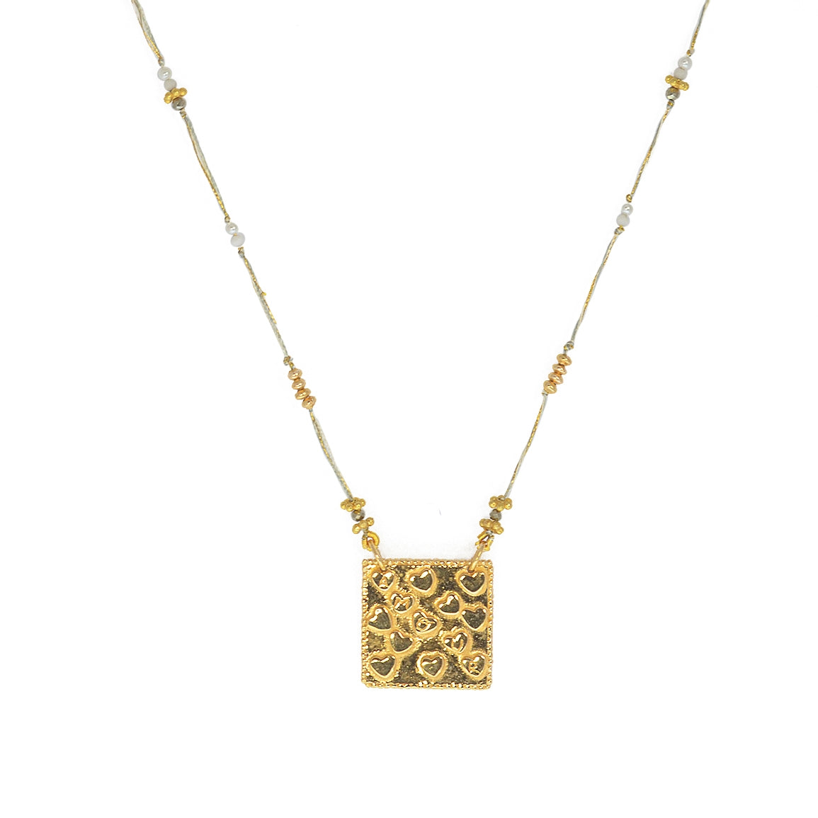 Collier cordon multi pierres plaque coeurs amour - PYRITE &