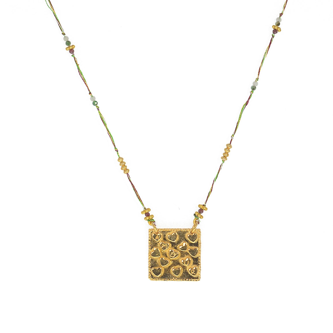 Collier cordon multi pierres plaque coeurs amour - GRENAT &