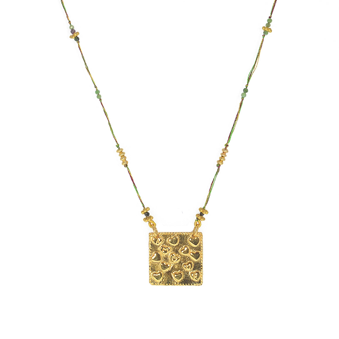 Collier cordon multi pierres plaque coeurs amour - RUBIS