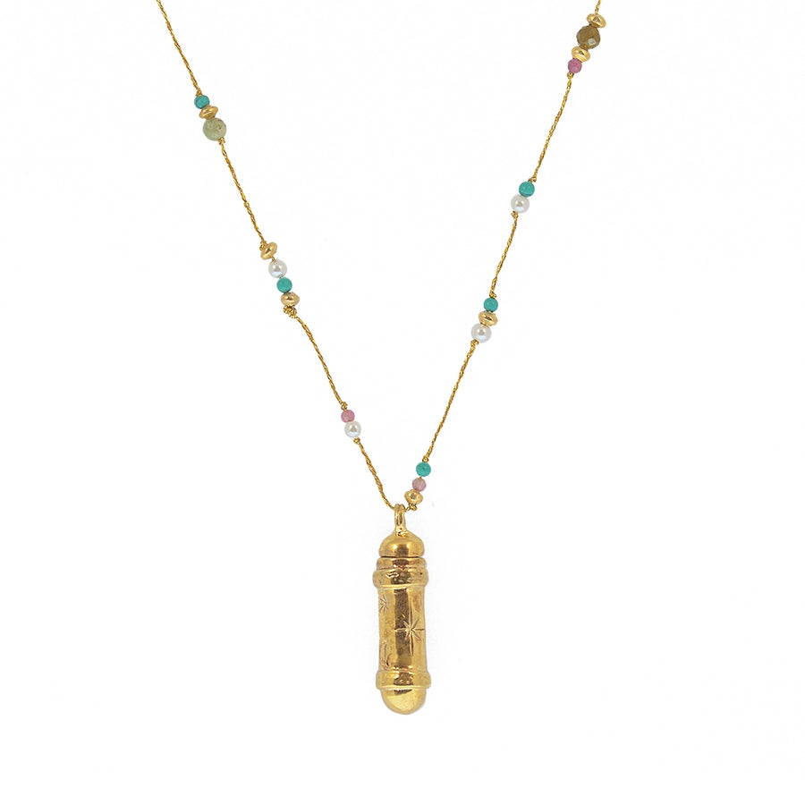 Collier cordon doré pierres et amulette astres - TURQUOISE -