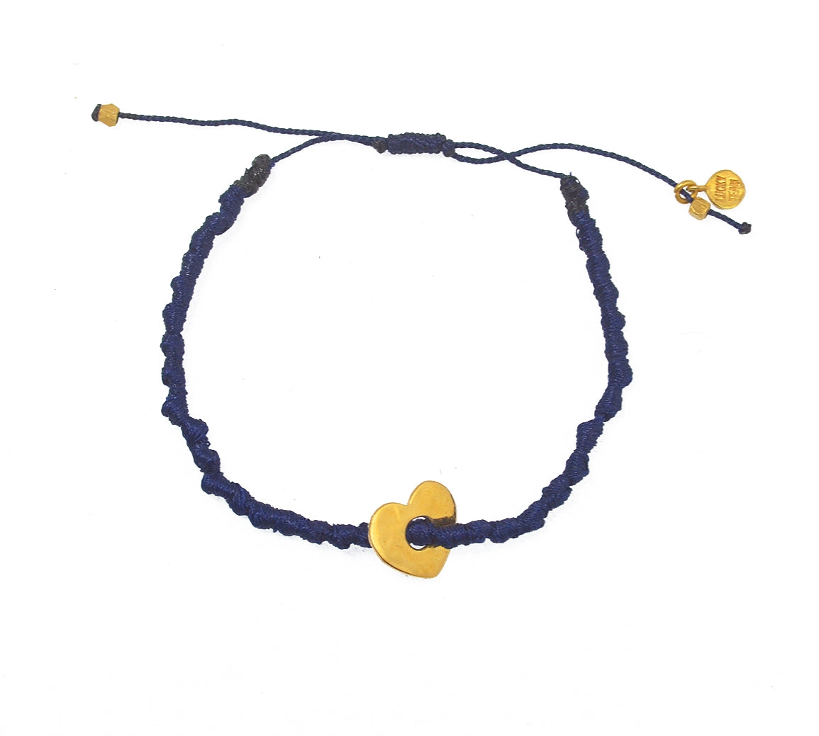 Bracelet cordon et coeur martelé - BLEU MARINE