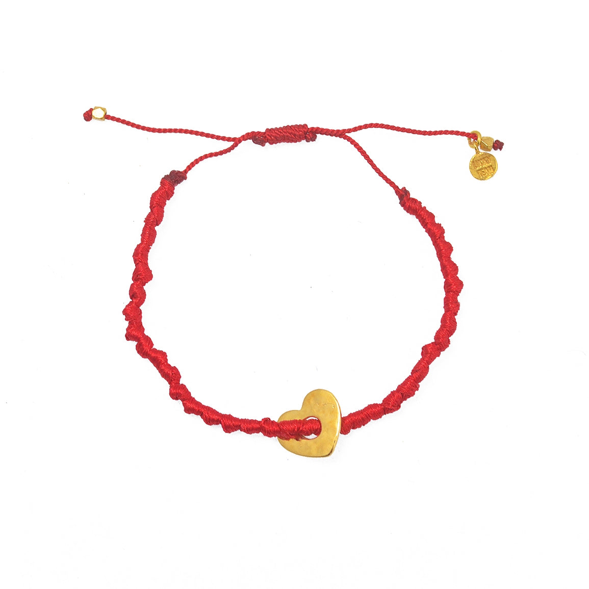 Bracelet cordon et coeur martelé - ROUGE