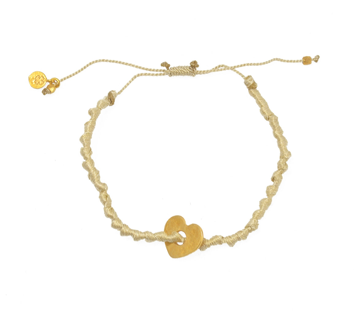 Bracelet cordon et coeur martelé - BEIGE