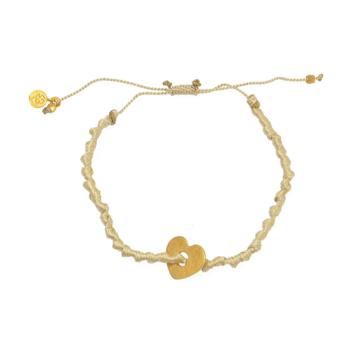 Bracelet cordon et coeur martelé - BEIGE