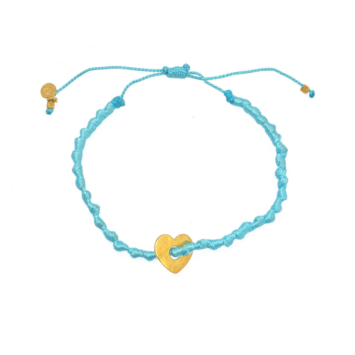 Bracelet cordon et coeur martelé - TURQUOISE