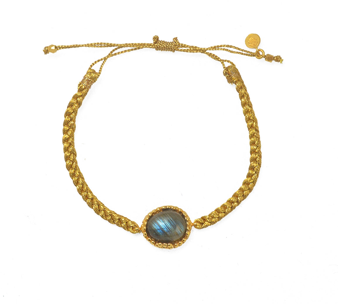 Bracelet cordon tressé doré et pierre cabochon - LABRADORITE