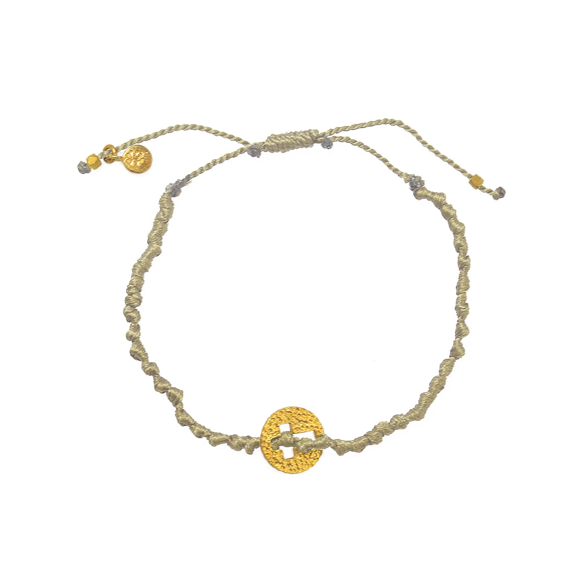 Bracelet cordon et croix martelée - KAKI