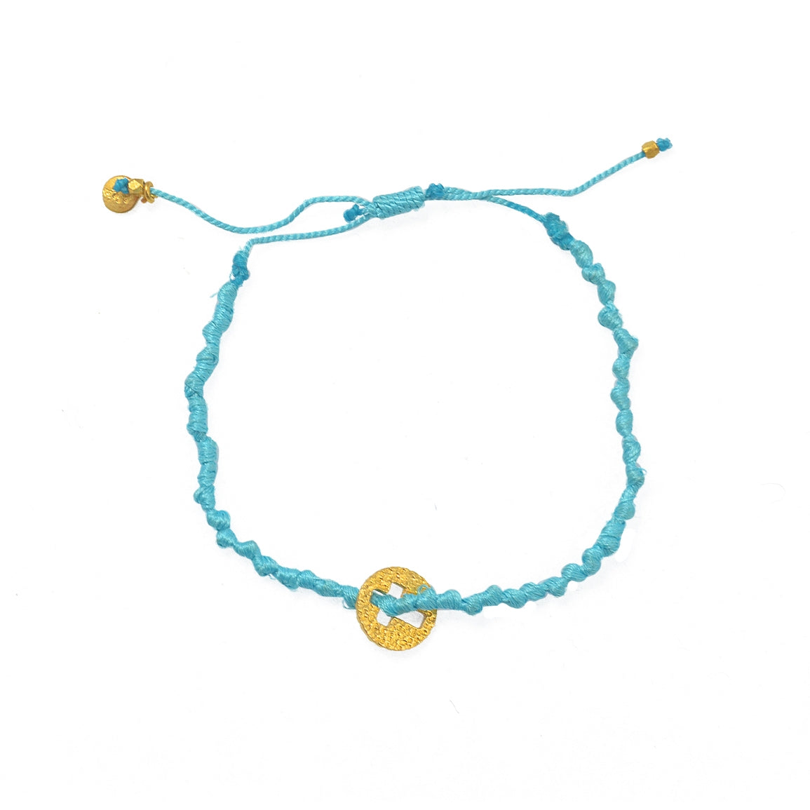 Bracelet cordon et croix martelée - TURQUOISE