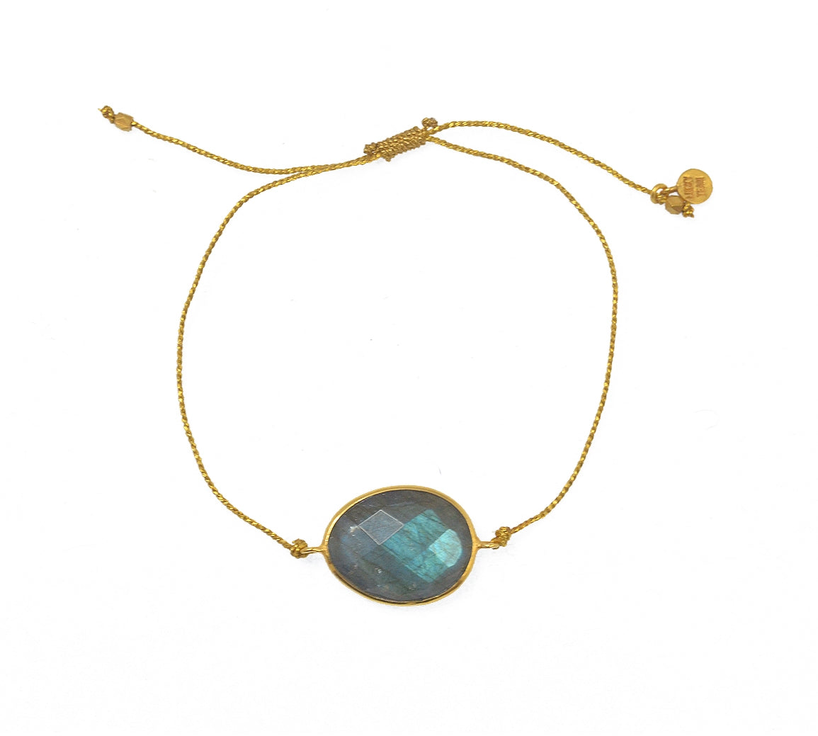 Bracelet cordon doré et pierre facettée - LABRADORITE