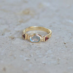 Bague dorée motifs fleurs et pierres - 50 / LABRADORITE -