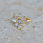 Bague dorée fleur duo de pierres