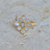 Bague dorée fleur duo de pierres