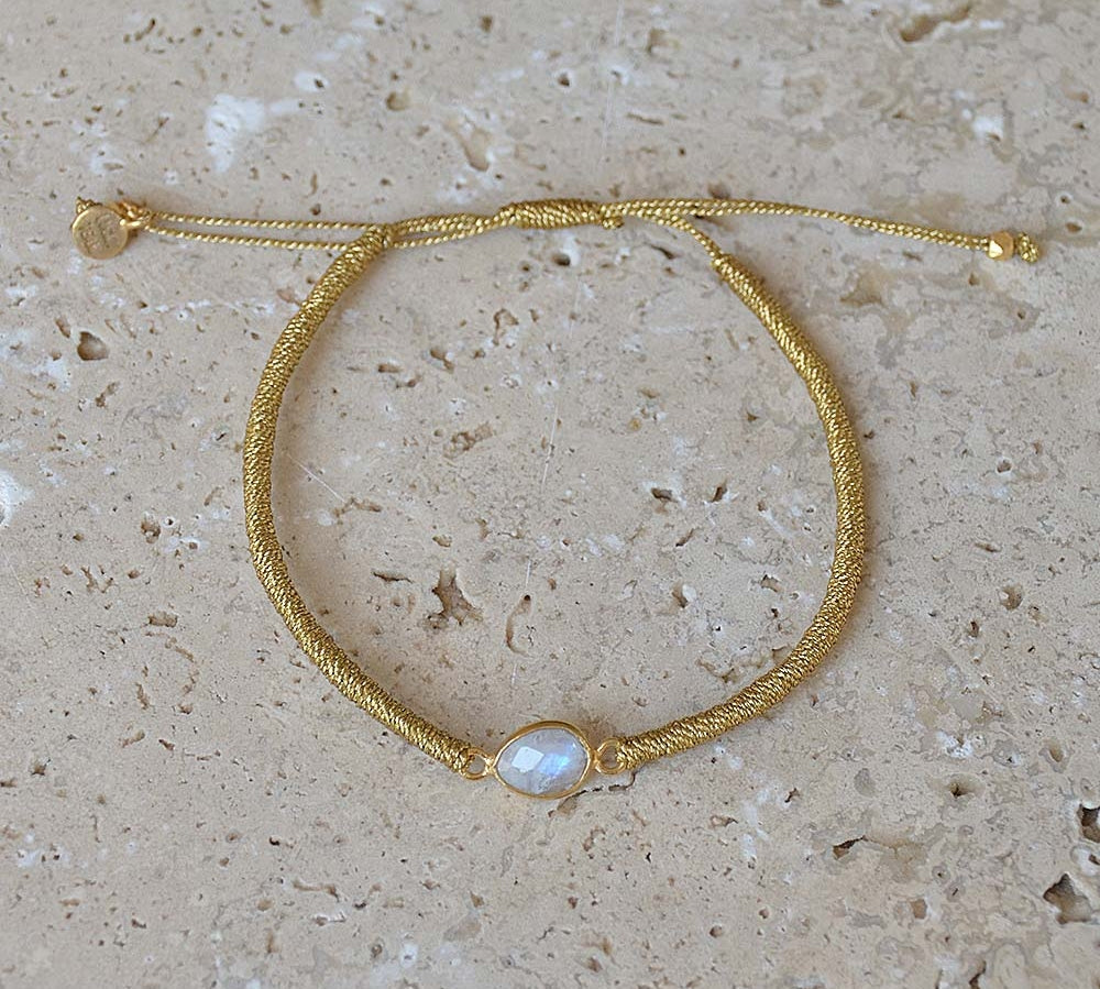 Bracelet tressé doré et pierre - PIERRE DE LUNE