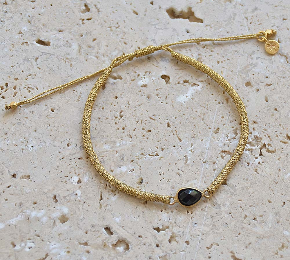 Bracelet tressé doré et pierre - ONYX NOIRE