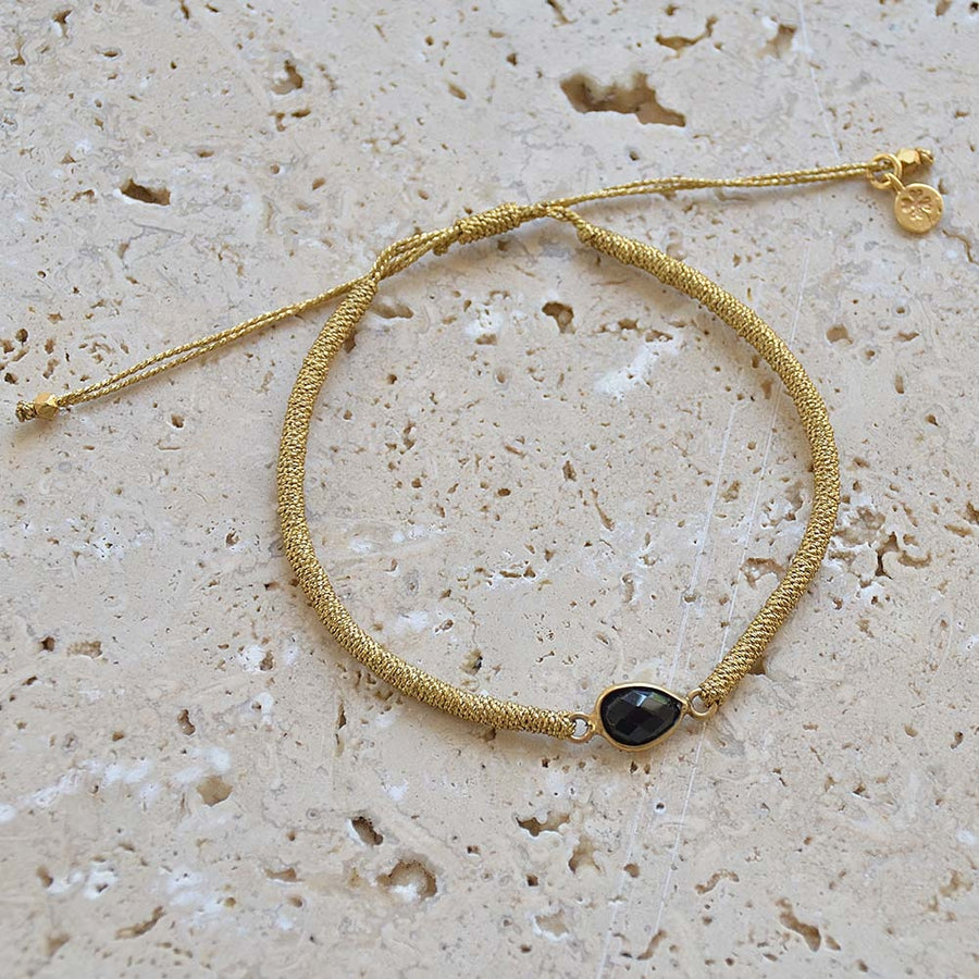 Bracelet tressé doré et pierre - ONYX NOIRE