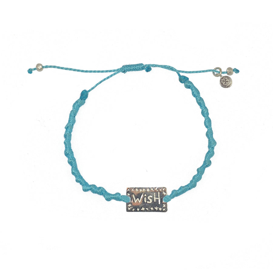 Bracelet cordon plaque Wish / Voeux en argent 925