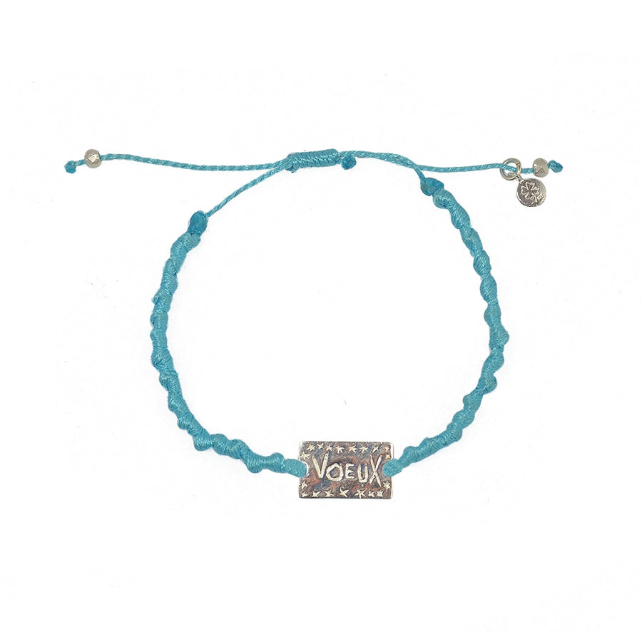 Bracelet cordon plaque Wish / Voeux en argent 925 -