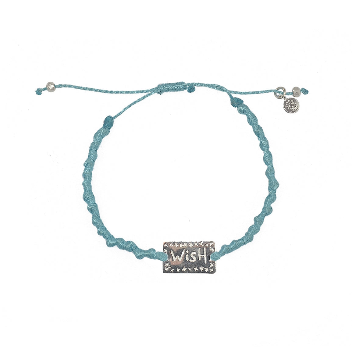 Bracelet cordon plaque Wish / Voeux en argent 925 - BLEU