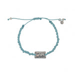 Bracelet cordon plaque Wish / Voeux en argent 925 - BLEU