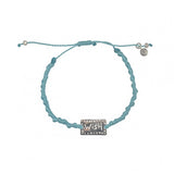 Bracelet cordon plaque Wish / Voeux en argent 925 - BLEU
