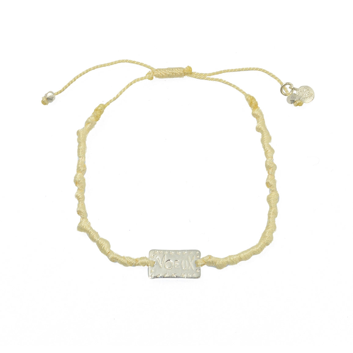 Bracelet cordon plaque Wish / Voeux en argent 925 - BEIGE