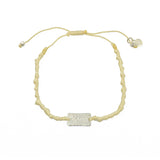 Bracelet cordon plaque Wish / Voeux en argent 925 - BEIGE