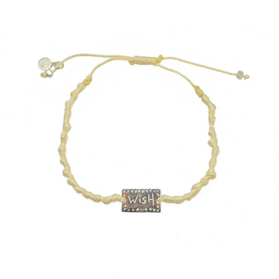 Bracelet cordon plaque Wish / Voeux en argent 925