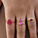 Bague dorée pierre ovale contour texturé - 50 / RUBIS