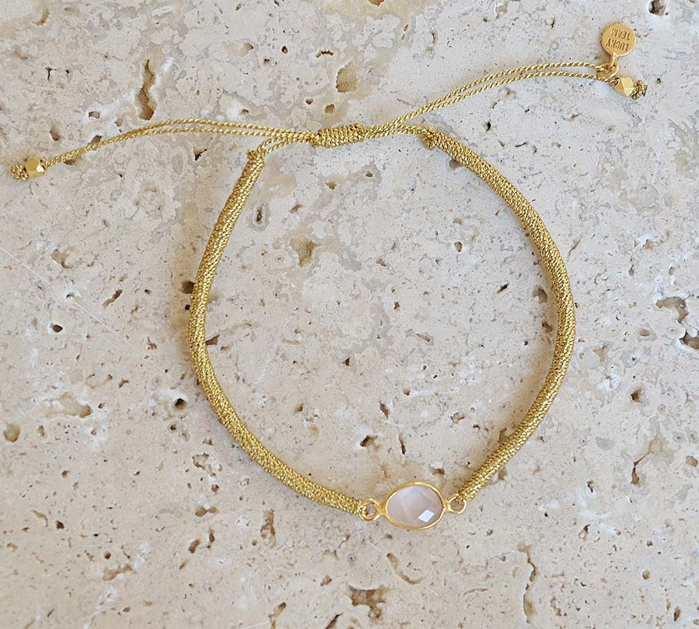 Bracelet tressé doré et pierre - QUARTZ ROSE