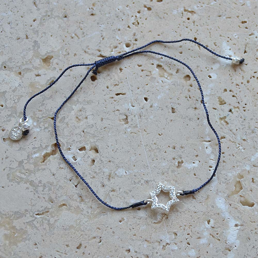 Bracelet fin tressé etoile de David argent 925 et zircons